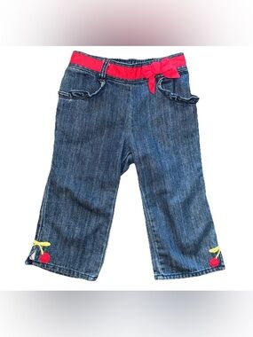 Gymboree 2009 Jeans Girls 18-24M Embroidered Hem Cherry Ruffle Pocket Bow Belt
